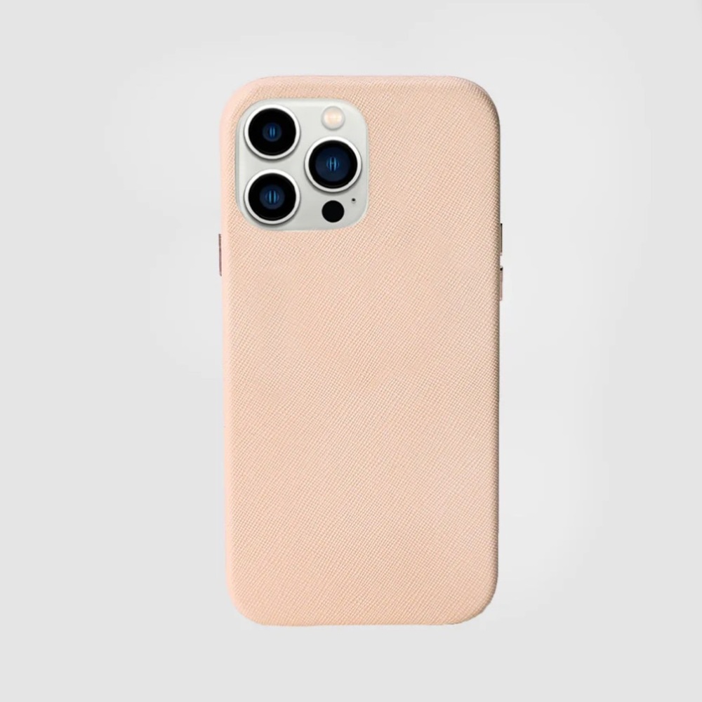tde. iPhone 13 Pro Max Pale Pink Saffiano Leather Wrap Case